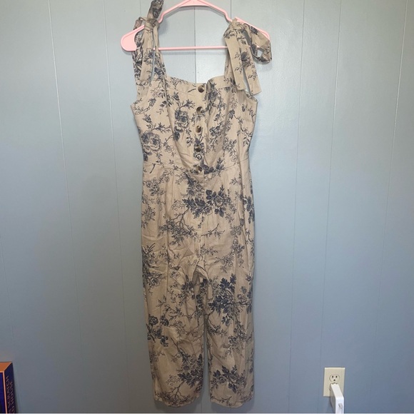 Gal Meets Glam Magnolia Floral Linen Blend Tie Sleeve Jumpsuit Size 4 - Picture 4 of 11